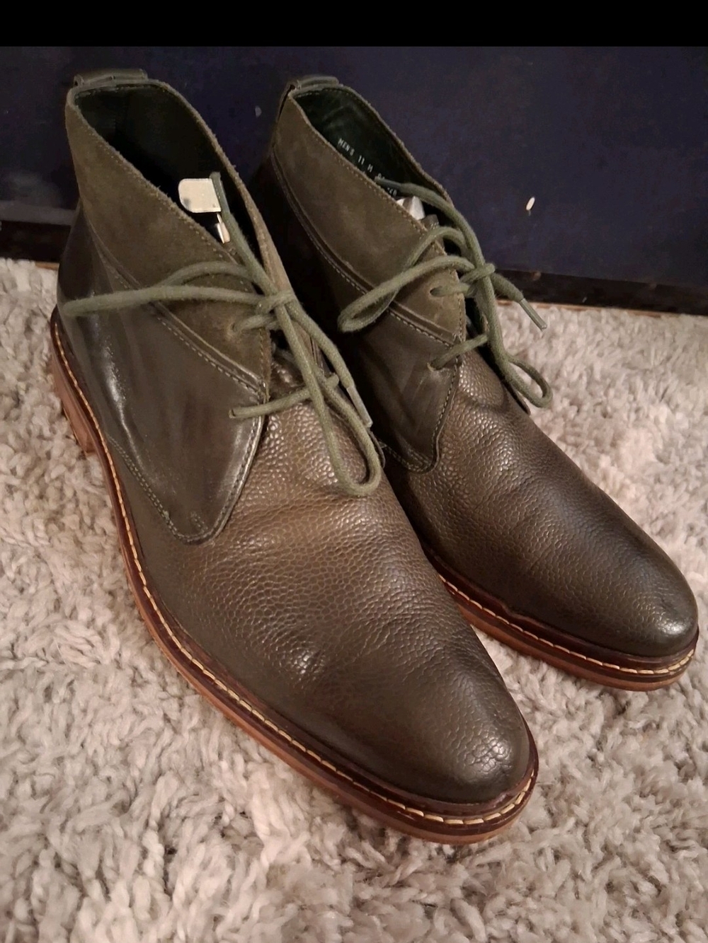 Cole Haan Mens 11 M Leather Colton Chukka Olive Green Boots Lace Up C10825 Suede